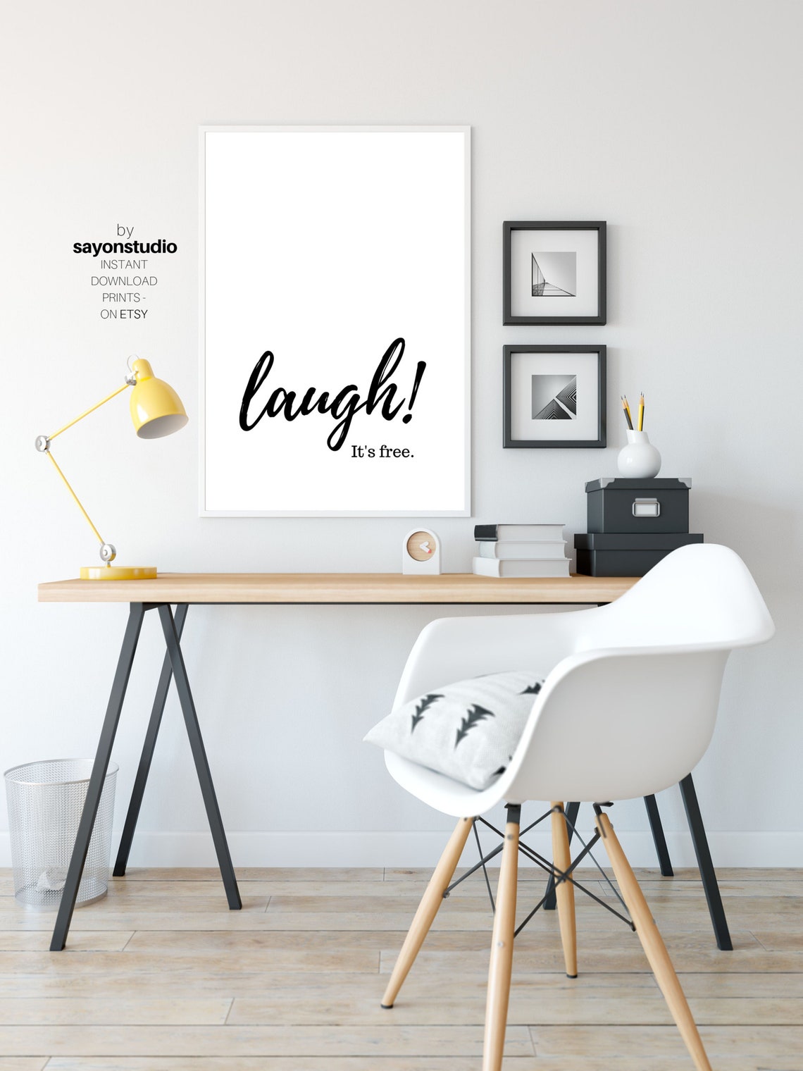 Laugh It Is Free Quote Black Script Minimalist Funny Wall Art Poster - Image 2