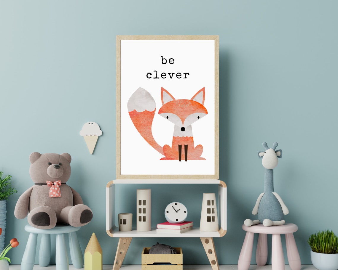 Be Clever Watercolor Fox Kids Nursery Growth Mindset Wall Art - Image 2