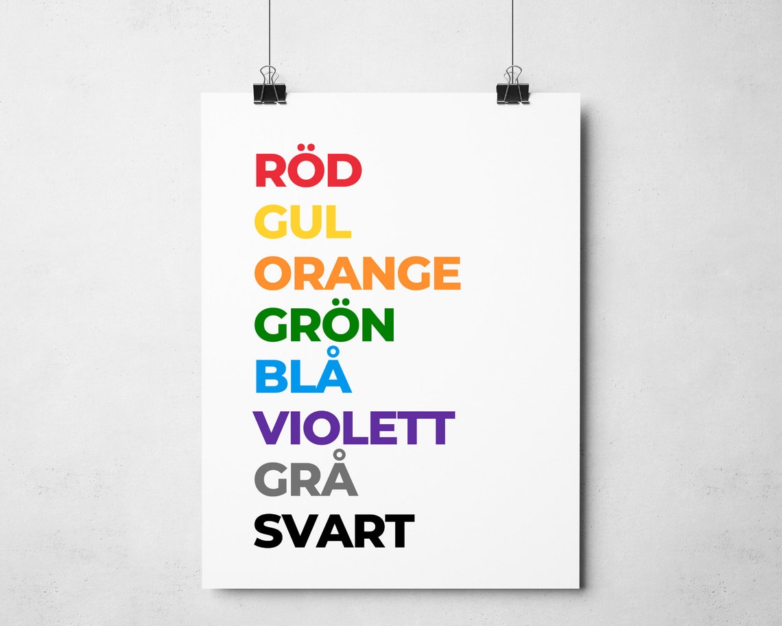 Swedish Colors Poster Red Green Blue Kids Nursery Learning Print - Image 2