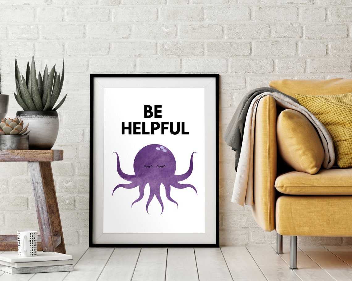 Be Helpful Purple Watercolor Octopus Nursery Affirmation Poster - Image 2