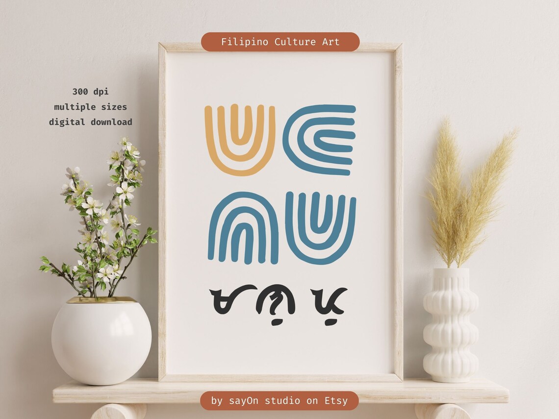 Filipino Mano Po Baybayin Script Minimalist Line Art Culture Poster