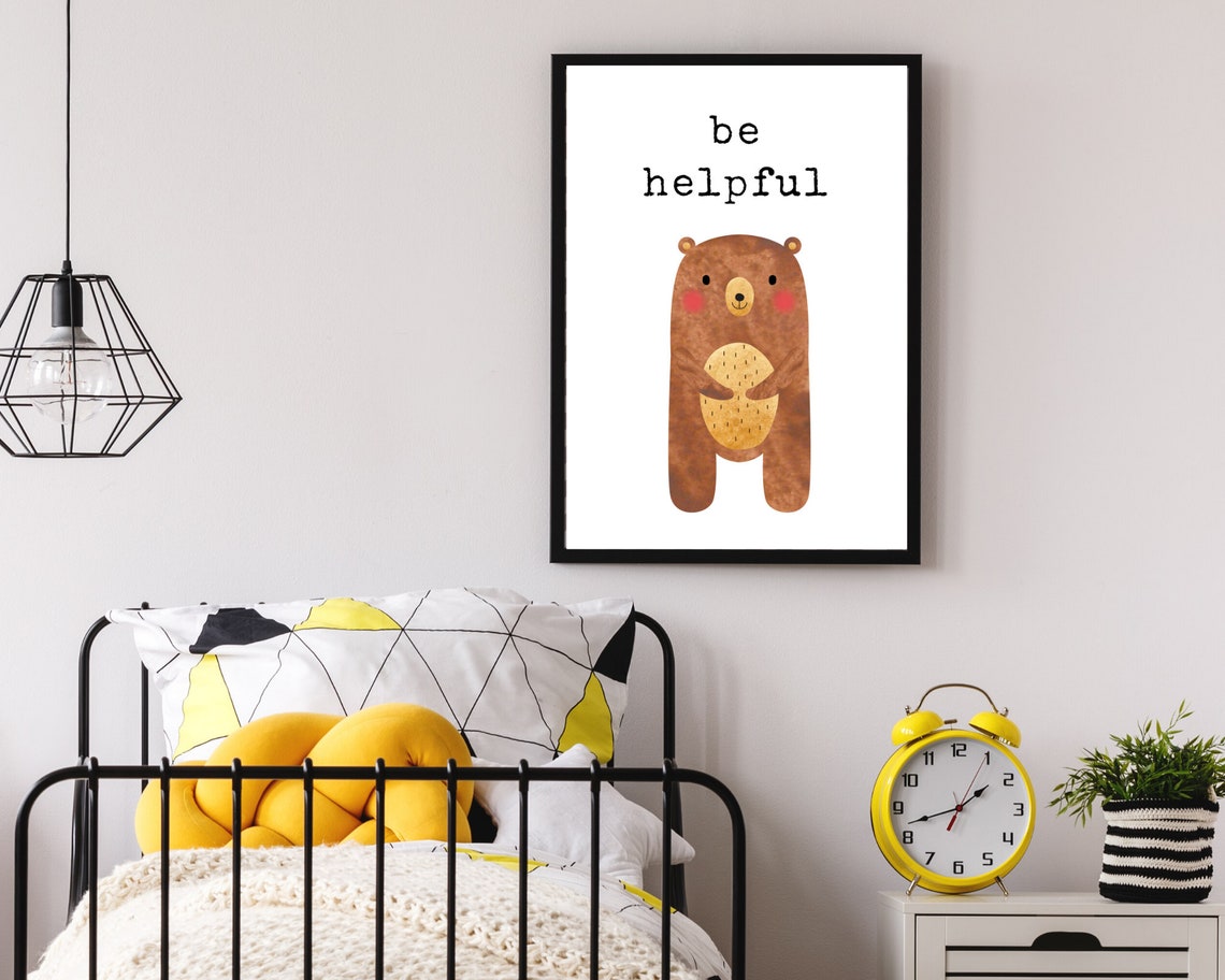 Be Helpful Cozy Brown Watercolor Bear Nursery Affirmation Poster - Image 3
