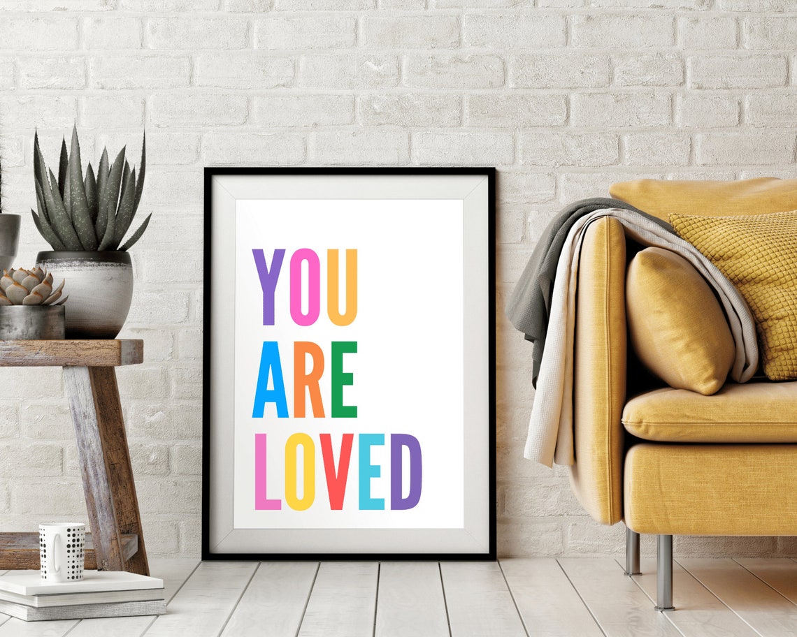 You Are Loved Rainbow Block Letters Positive Nursery Wall Poster