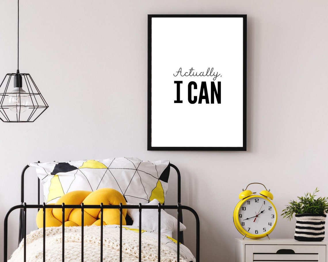 Actually I Can Motivational Script Quote Black White Minimalist Poster - Image 3