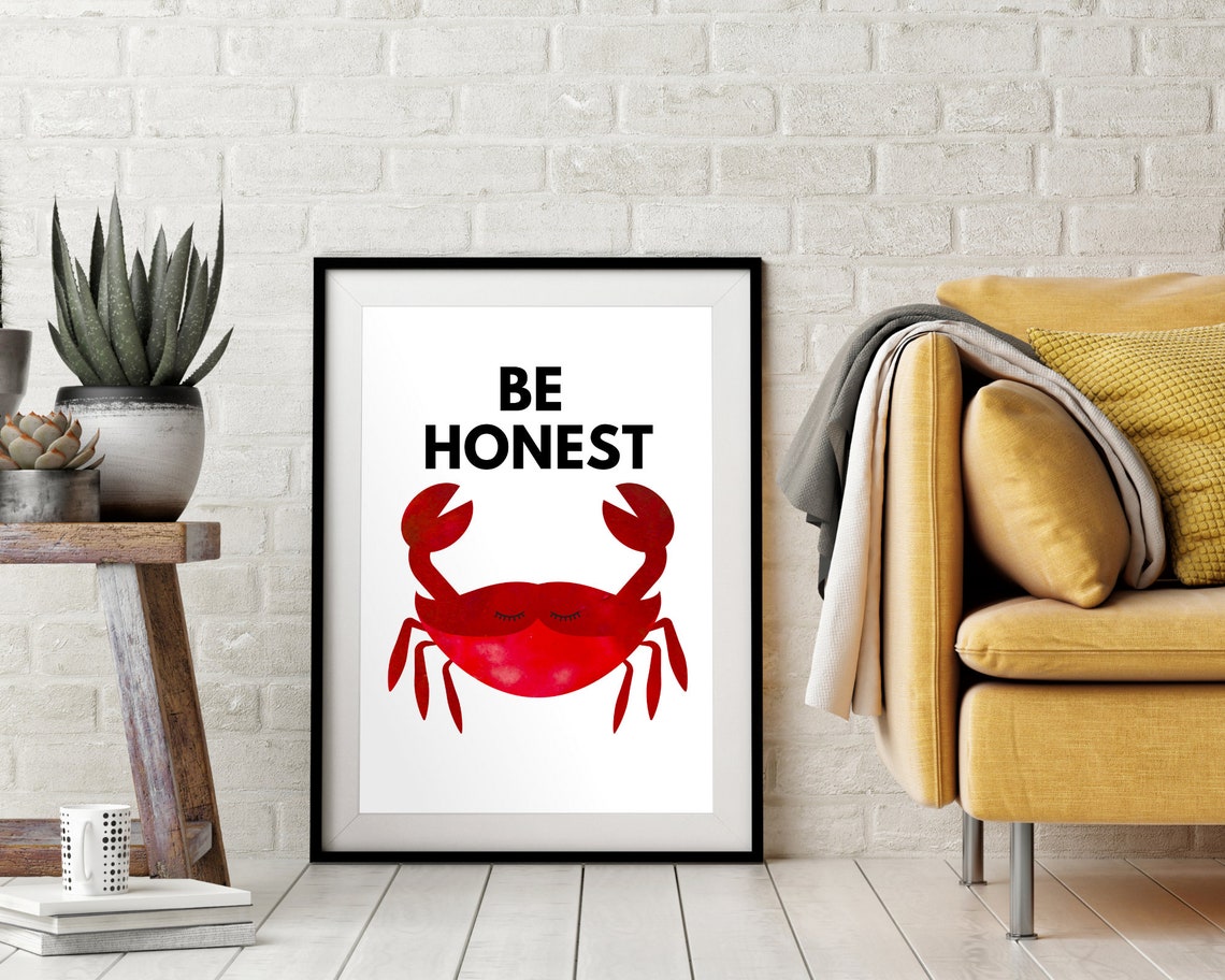 Be Honest Cheerful Red Watercolor Crab Nursery Affirmation Poster - Image 2