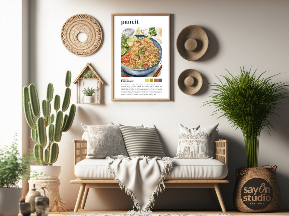 Filipino Festival Food Painting Pinoy Pancit Noodle Poster Aesthetic Kitchen Wall Decor Philippine Culture Art - Image 3
