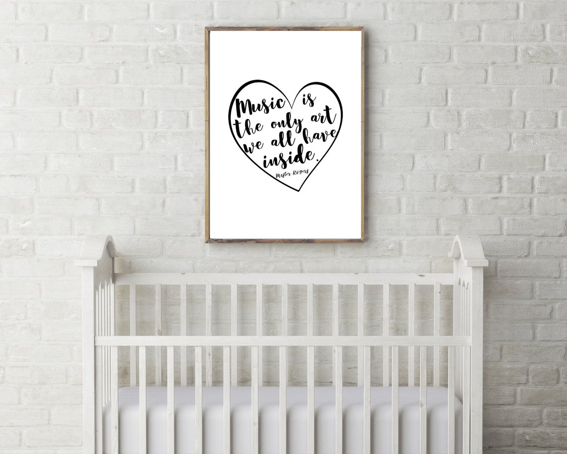 Mister Rogers Music Is The Only Art Inside Heart Script Quote Wall Art - Image 3