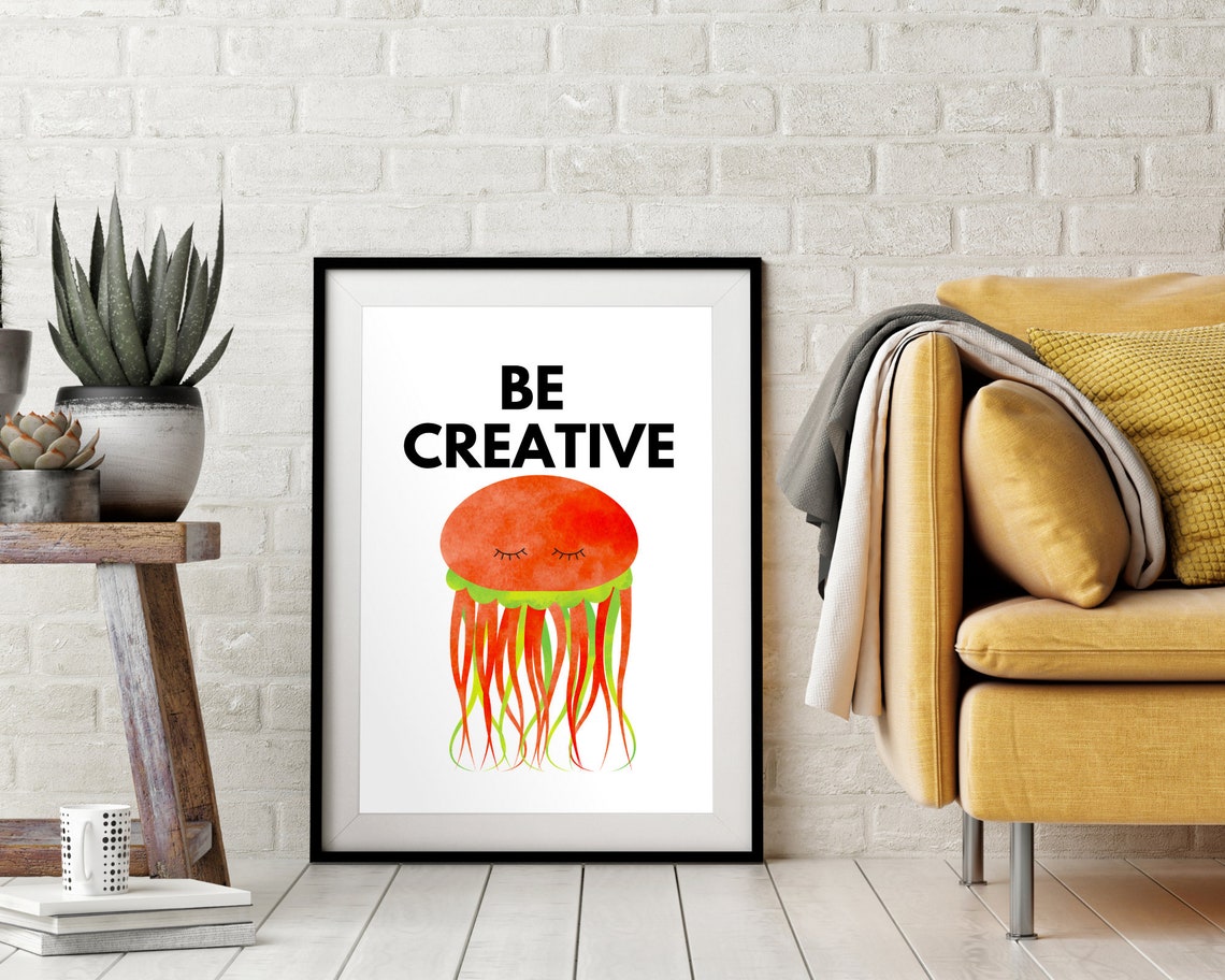 Be Creative Orange Watercolor Jellyfish Nursery Affirmation Poster - Image 2