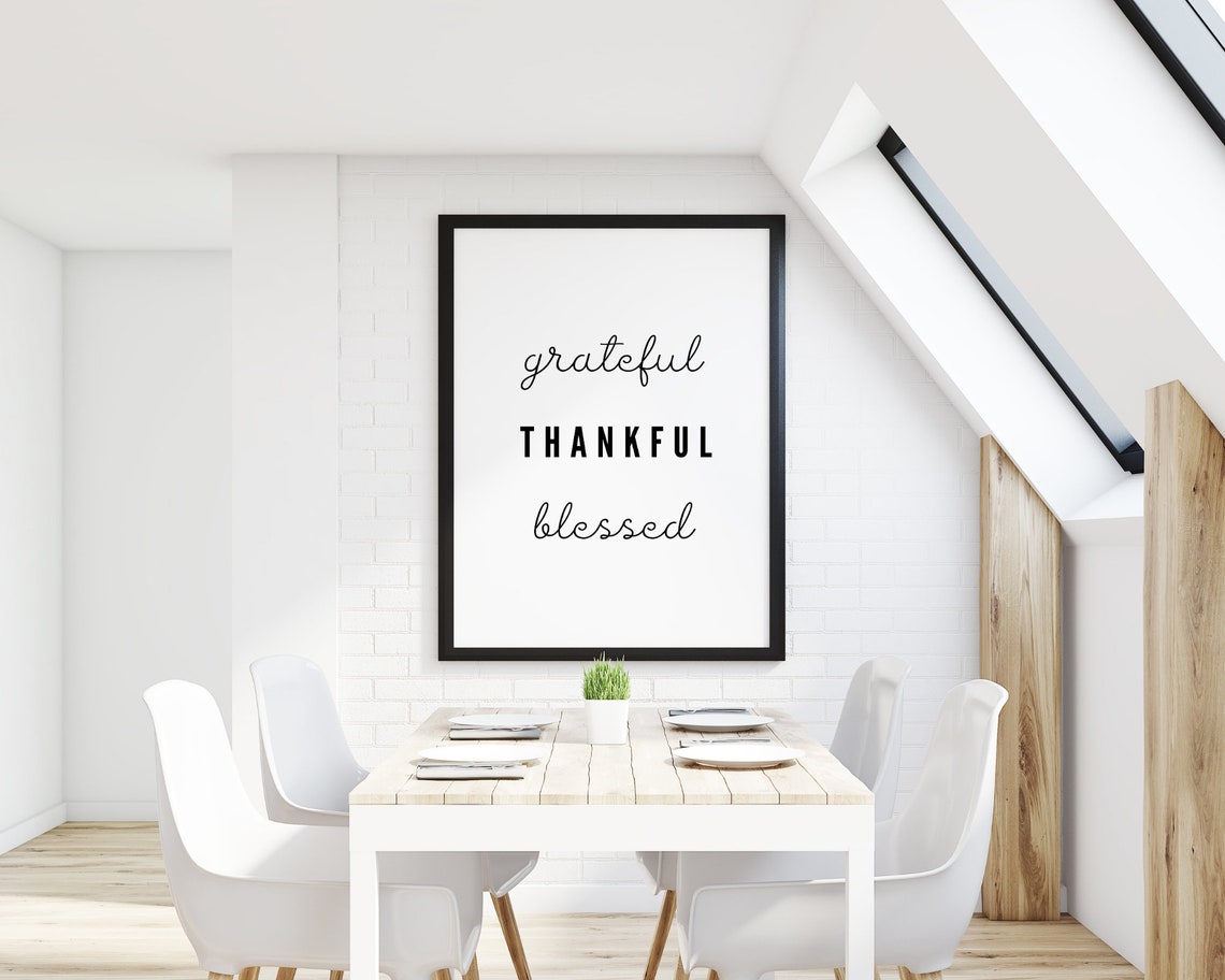 Grateful Thankful Blessed Script Typography Black White Wall Poster - Image 4