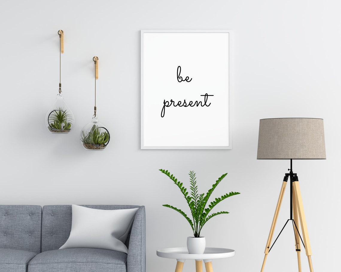 Be Present Handwritten Script Quote Minimalist Black and White Poster - Image 2
