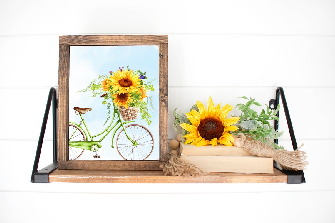 Green Bicycle With Sunflower Basket Summer Watercolor Poster - Image 4