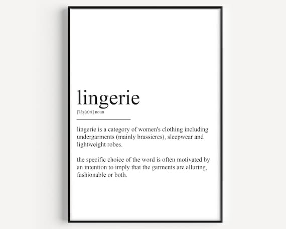 Lingerie Definition Dictionary Minimalist Black White Typography Poster