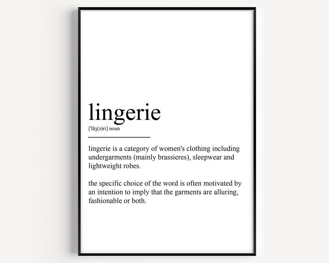Lingerie Definition Dictionary Minimalist Black White Typography Poster