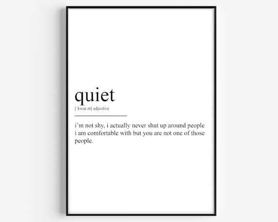 Quiet Dictionary Definition Funny Sarcastic Introvert Word Poster