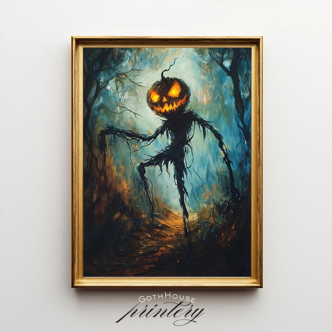 Pumpkin Painting Jack Olantern Halloween Wall Art Print