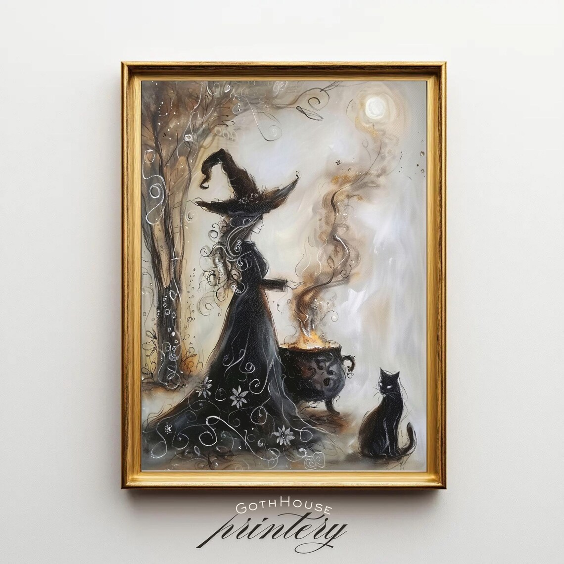 Witch Cauldron Print Halloween Wall Art Gothic Witchy Dark Feminine Academia Moody Autumn
