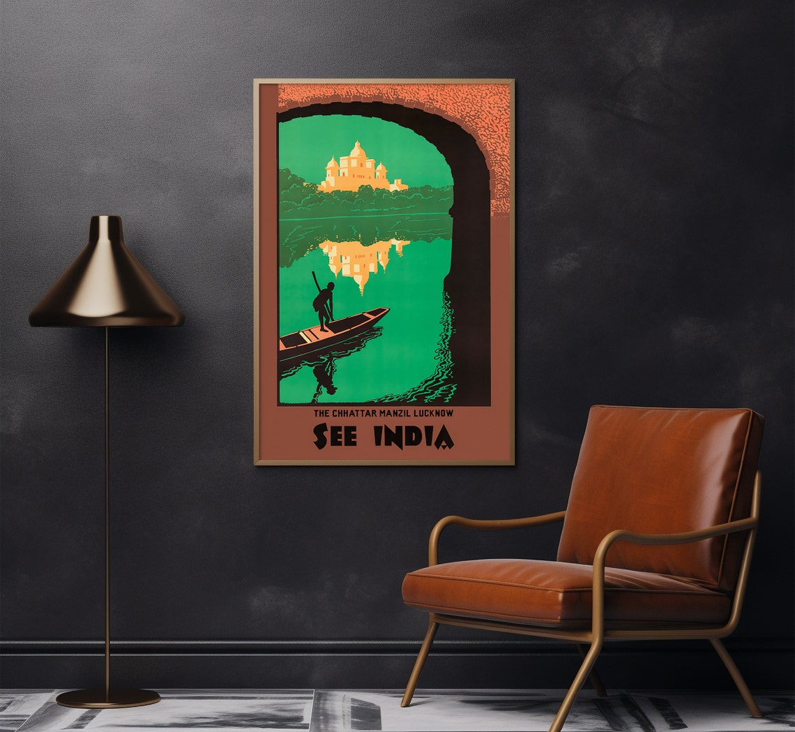 See India Chhattar Manzil Lucknow Palace River Boatman Travel Poster - Image 2