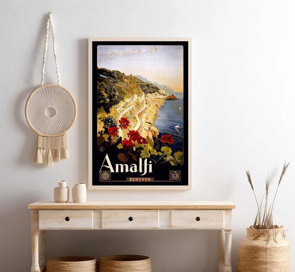 Amalfi Italy Winding Cliff Road Sea Flowers Vintage Coast Poster - Image 4