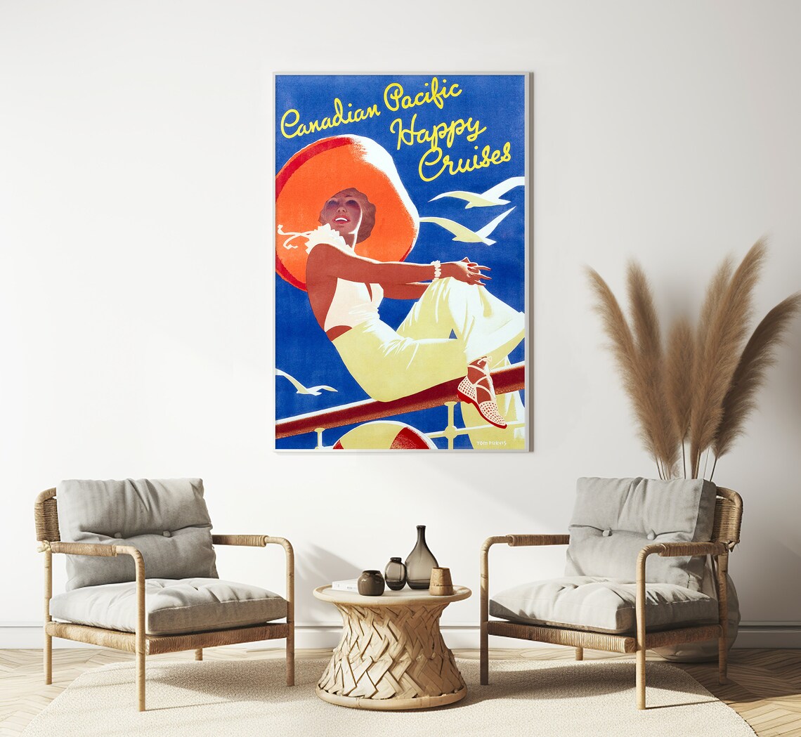 Canadian Pacific Happy Cruises Sun Hat Deck Woman Vintage Ocean Poster - Image 3