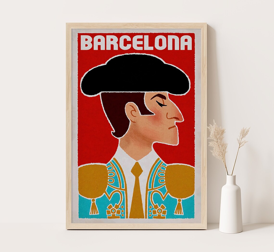 Barcelona Spain Vintage Travel Poster, Europe Art Print