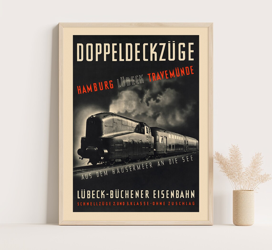 Hamburg Lubeck Travemunde German Steam Train Vintage Railway Poster