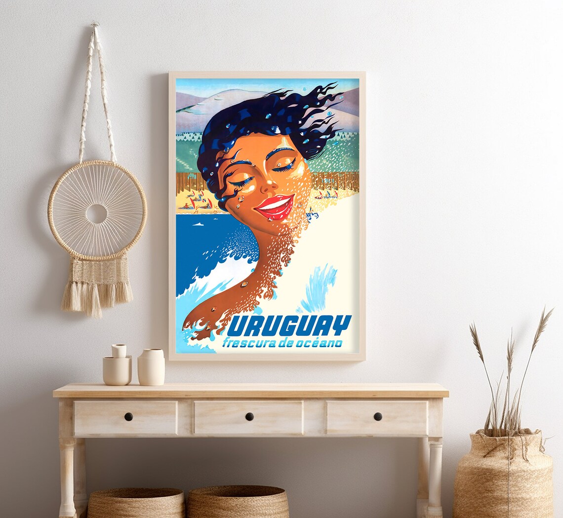 Uruguay Frescura De Oceano Woman Ocean Spray Beach Vintage Poster - Image 4
