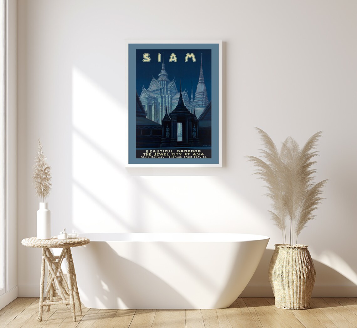 Siam Beautiful Bangkok Jewel City Of Asia Night Temple Travel Poster - Image 2