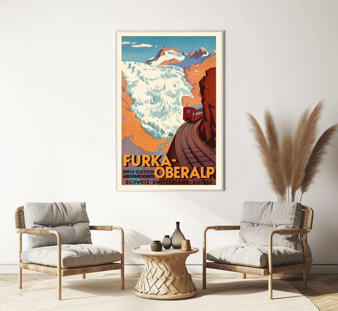 Furka Oberalp Rhone Glacier Red Train Vintage Railway Travel Print - Image 3