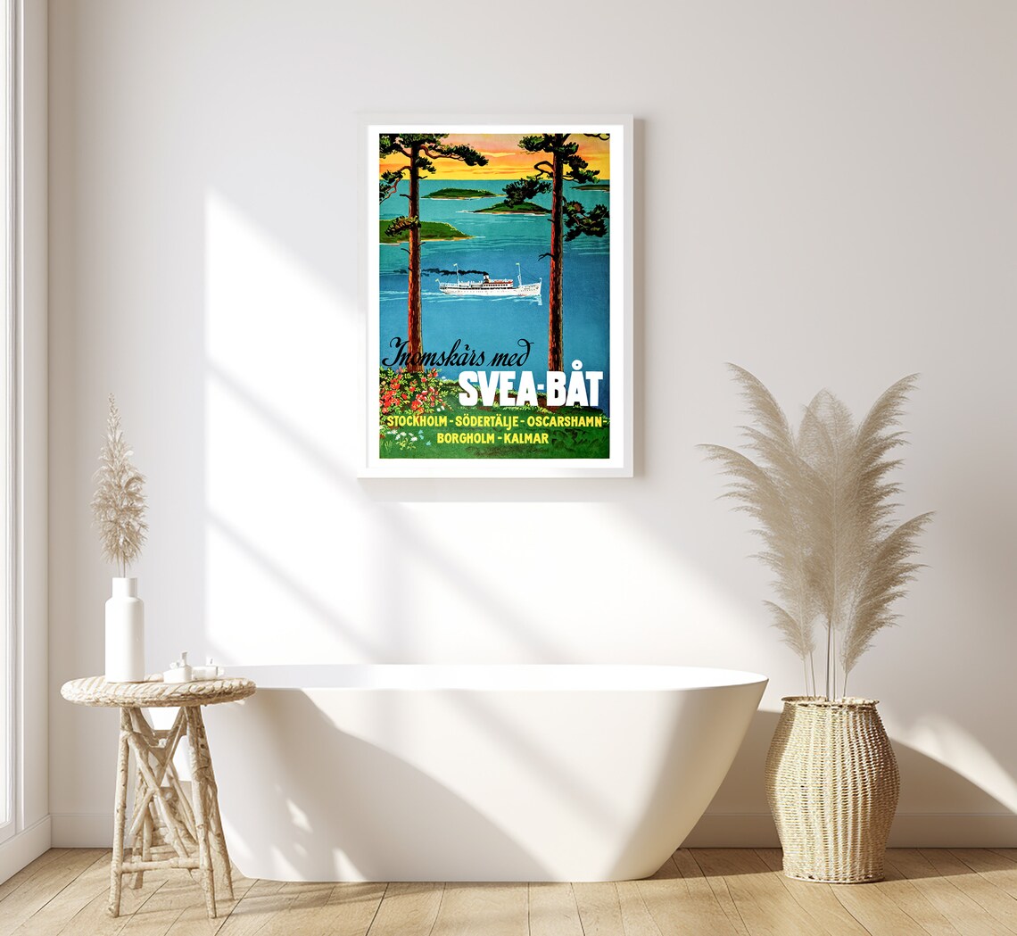 Sweden Stockholm Svea Bat Archipelago Steamboat Sunset Vintage Poster - Image 3