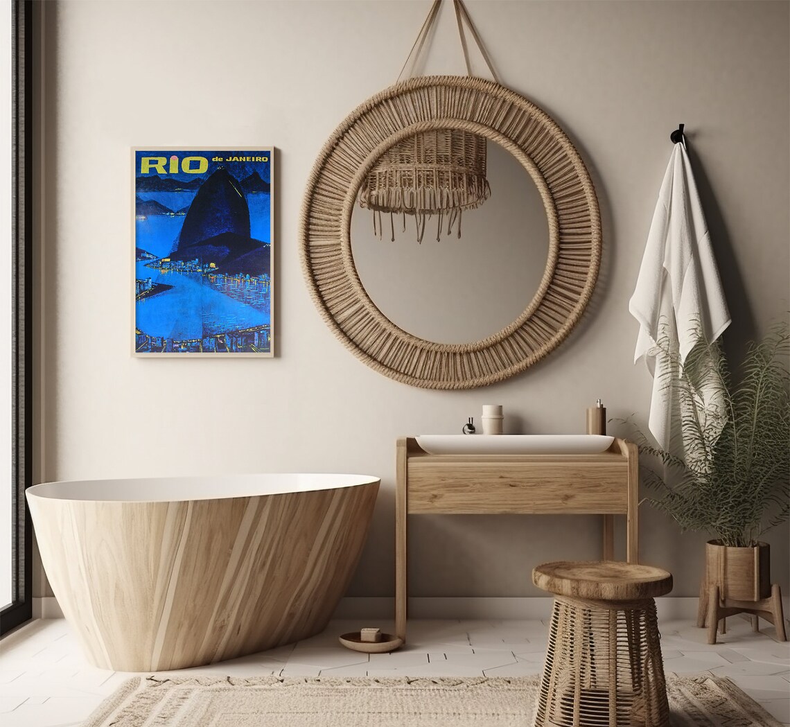 Rio De Janeiro Sugarloaf Night Bay City Lights Vintage Travel Poster - Image 3