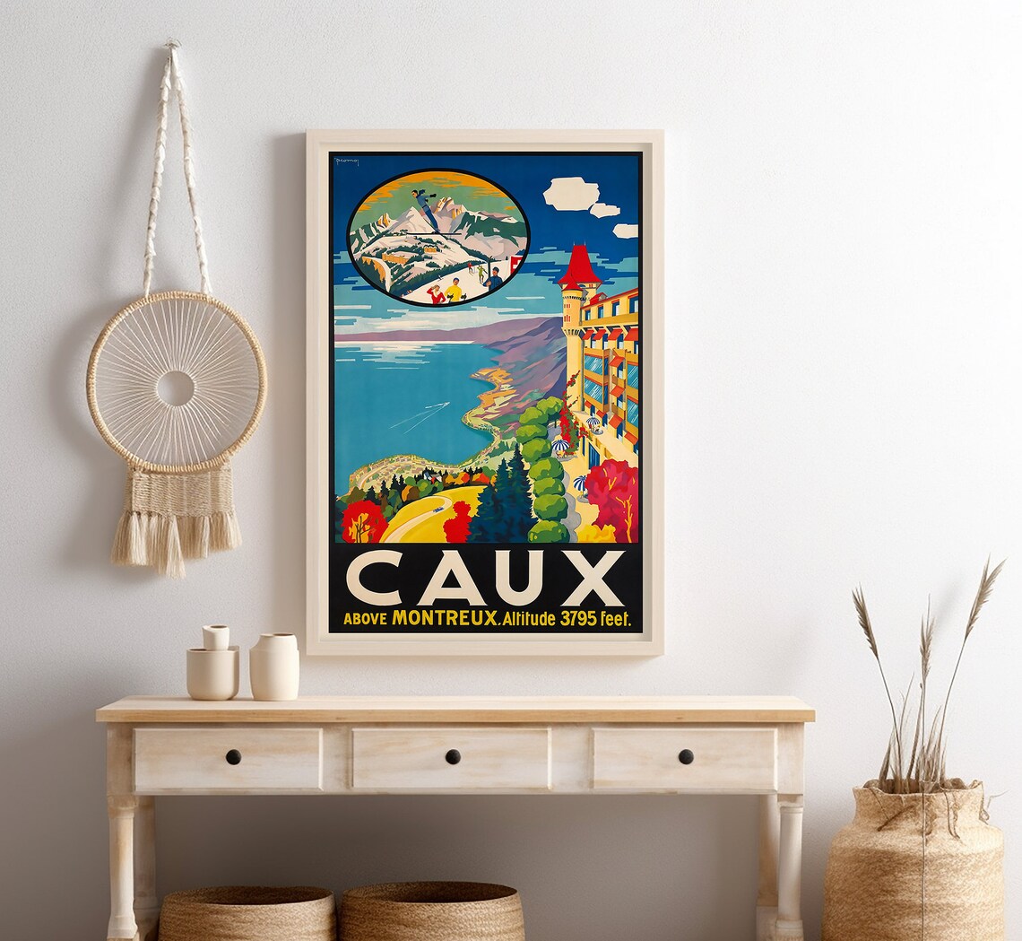 Caux Above Montreux Lake Geneva Alps View Vintage Travel Poster - Image 4