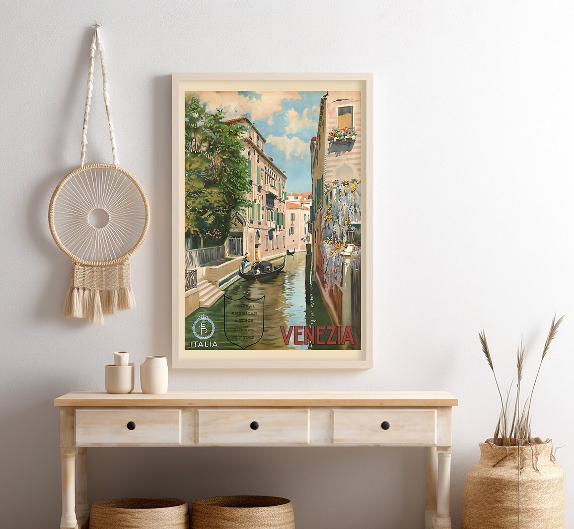 Venezia Italy Grand Canal Gondola Palazzo Vintage Travel Poster - Image 4