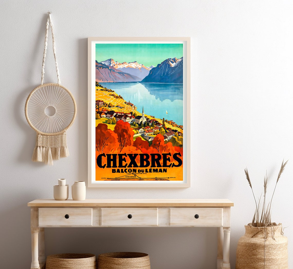 Chexbres Switzerland Vineyard Village Balcony View Vintage Lake Poster - Image 4