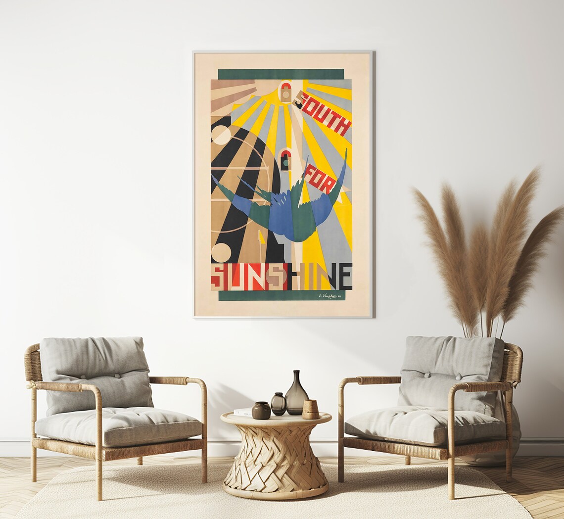 South For Sunshine Swallow Cubist Kauffer Vintage Travel Poster - Image 3