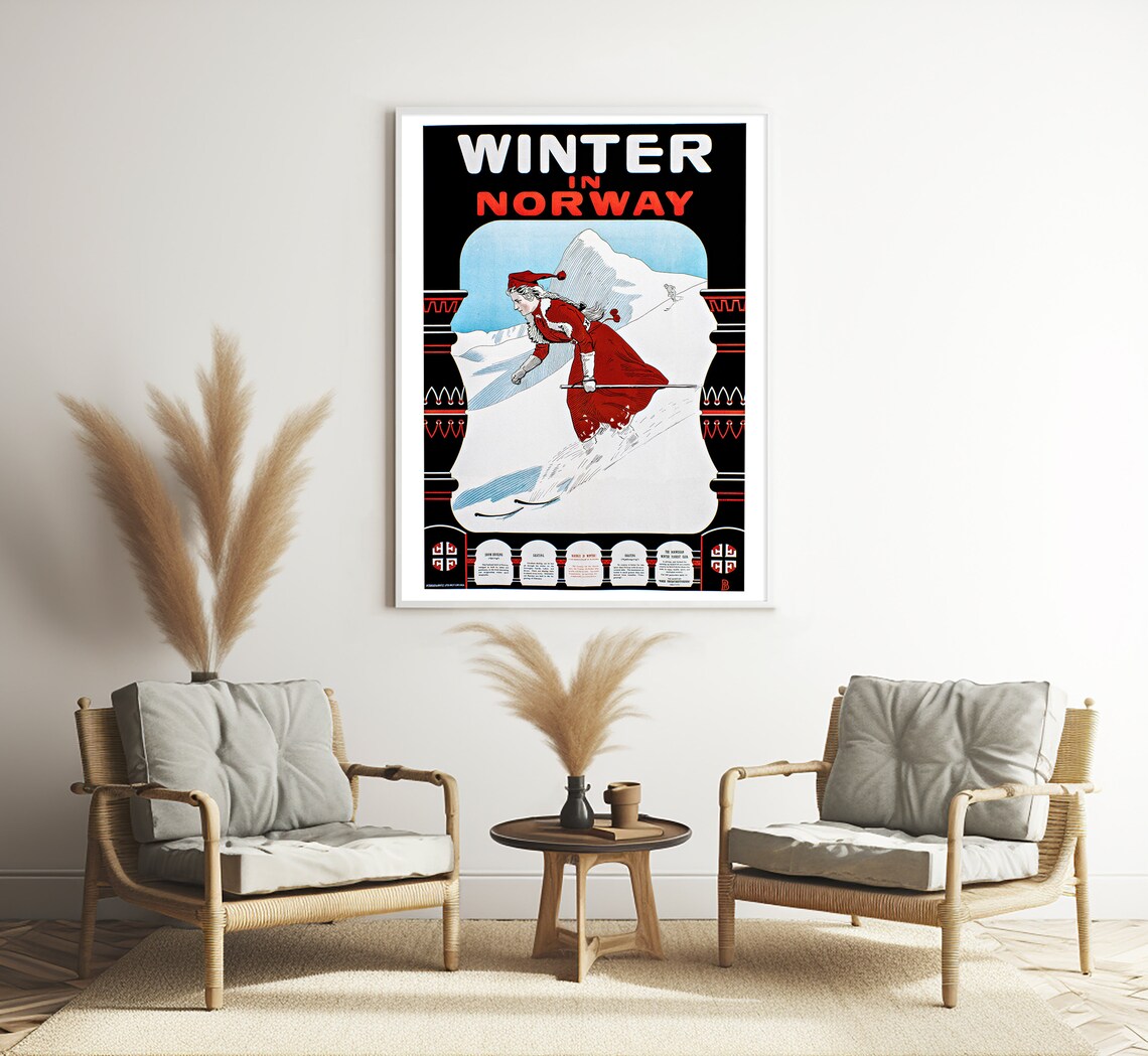 Winter in Norway Vintage Travel Poster Skier Snow Mountains Art Print - Image 3