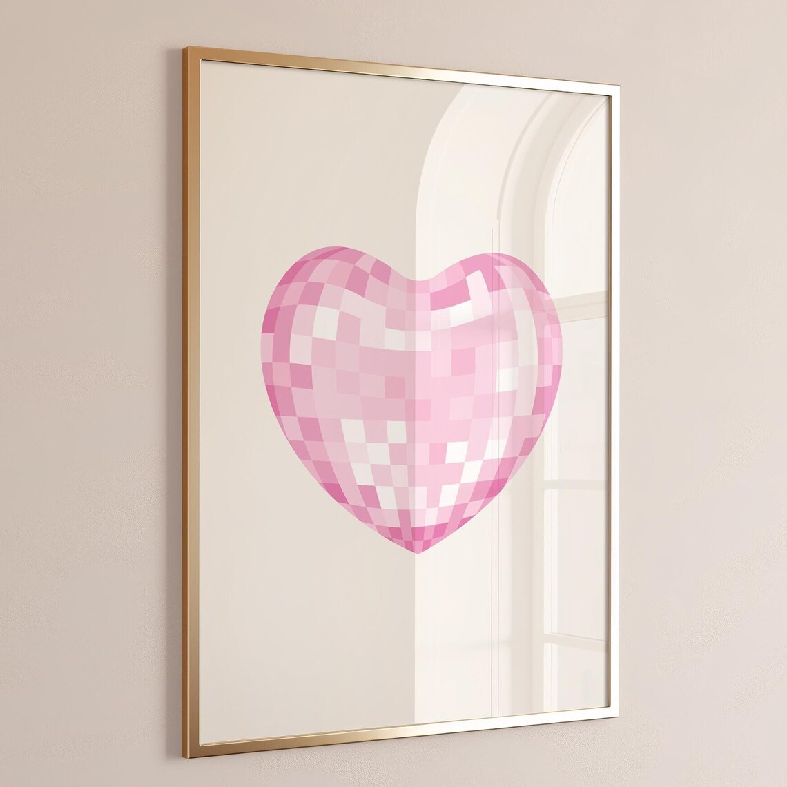 Pink Heart Disco Ball Retro Party Sparkle Valentines Decor Wall Art