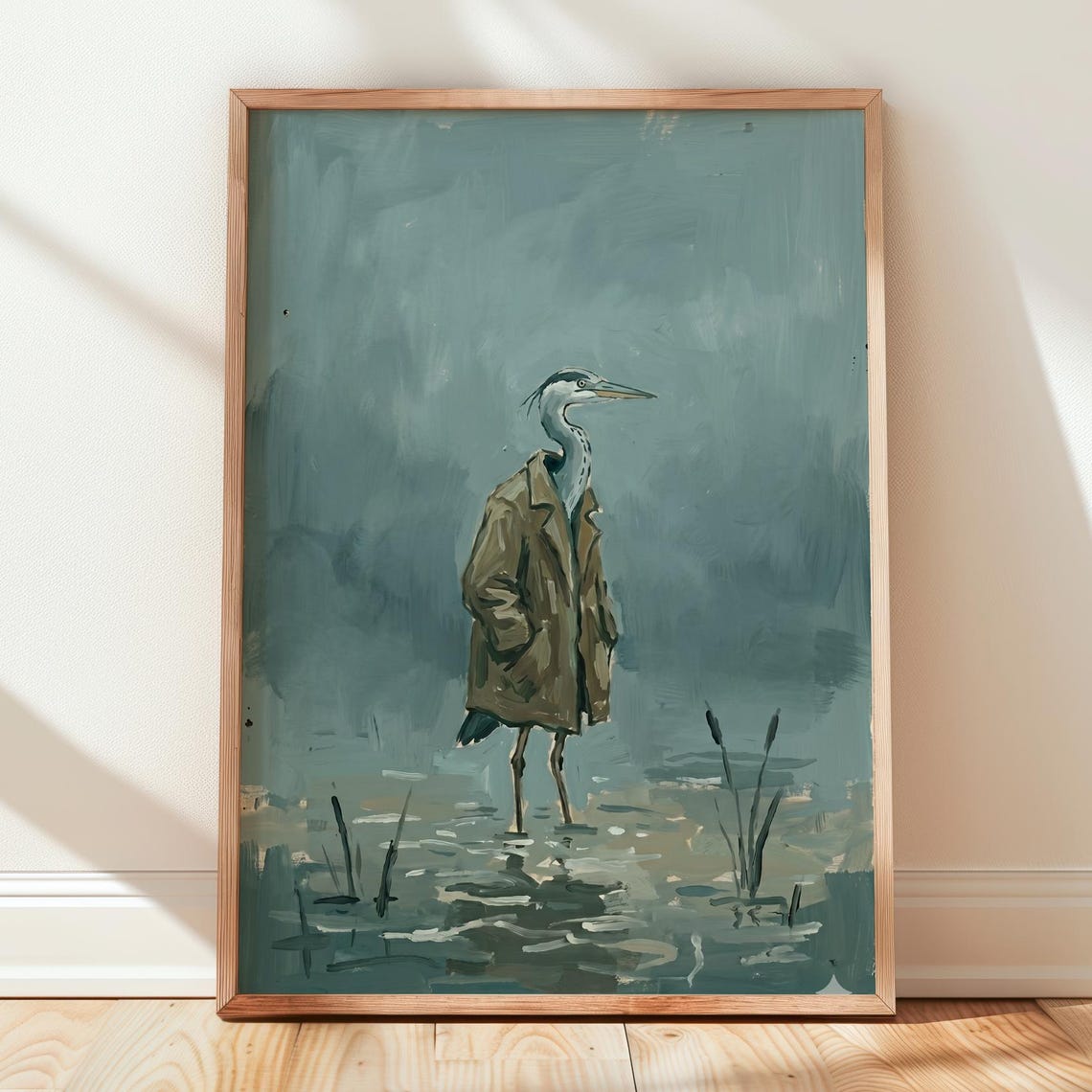 Heron Wall Art Print Funky Home Decor Moody Bird Poster
