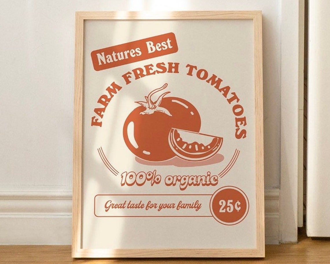 Farm Fresh Tomatoes Vintage Organic Kitchen Retro Label Wall Art