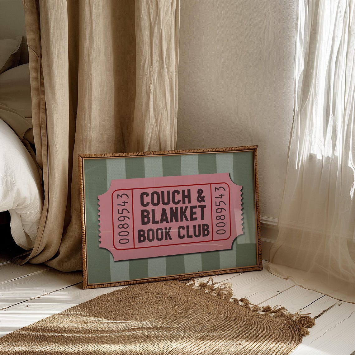 Couch And Blanket Book Club Pink Ticket Stub Reading Nook Wall Poster - Image 4