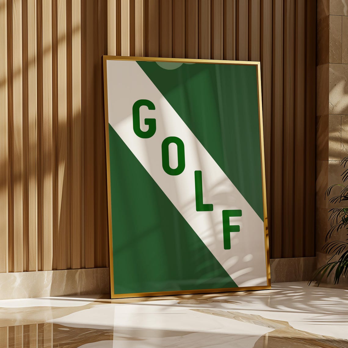 GOLF Diagonal Stripe Green White Modern Minimalist Sports Wall Poster