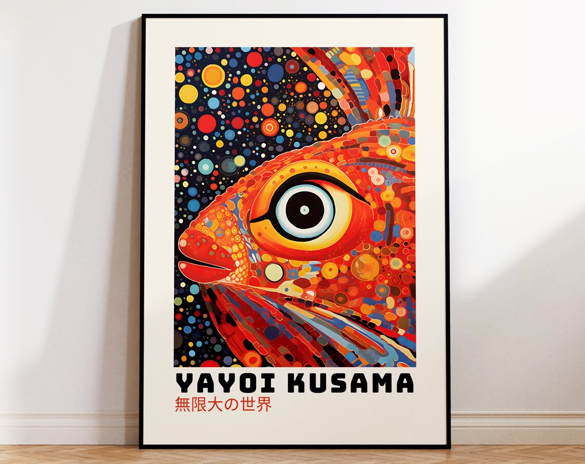 Yayoi Kusama Red Mosaic Fish Infinite World Exhibition Poster