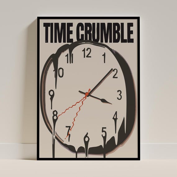 Vintage Melting Clock Wall Art Surreal Time Print Retro Poster Salvador Dali Inspired Decor Beige Brown Abstract