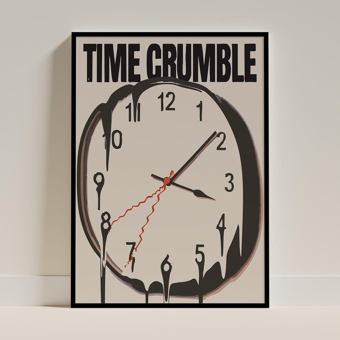 Time Crumble Melting Clock Surreal Dali Inspired Beige Poster