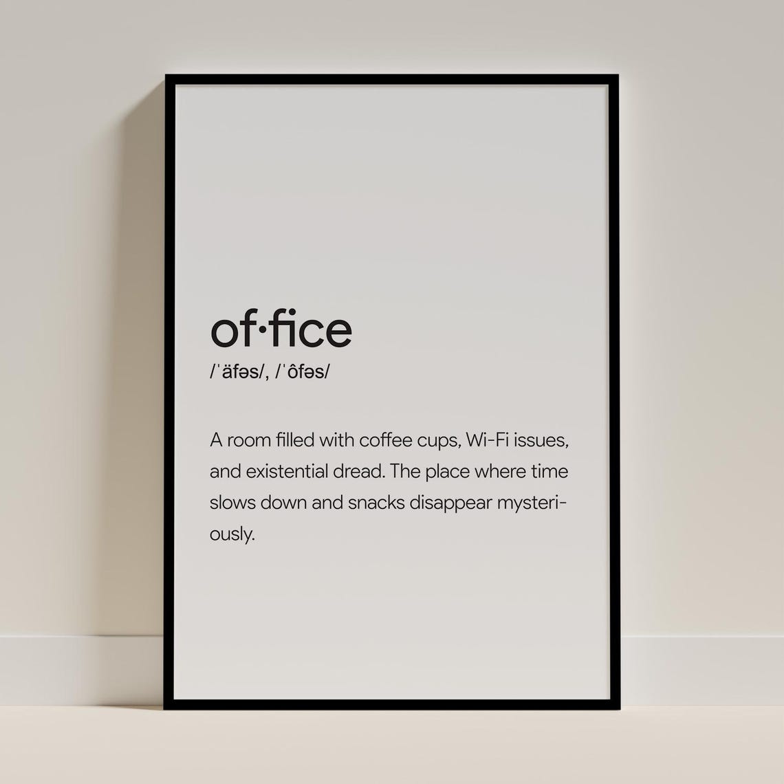 Office Definition Funny Dictionary Typography Minimalist Desk Poster