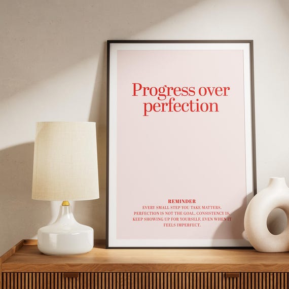 Progress Over Perfection Growth Mindset Poster Motivational Wall Art Affirmation Instant