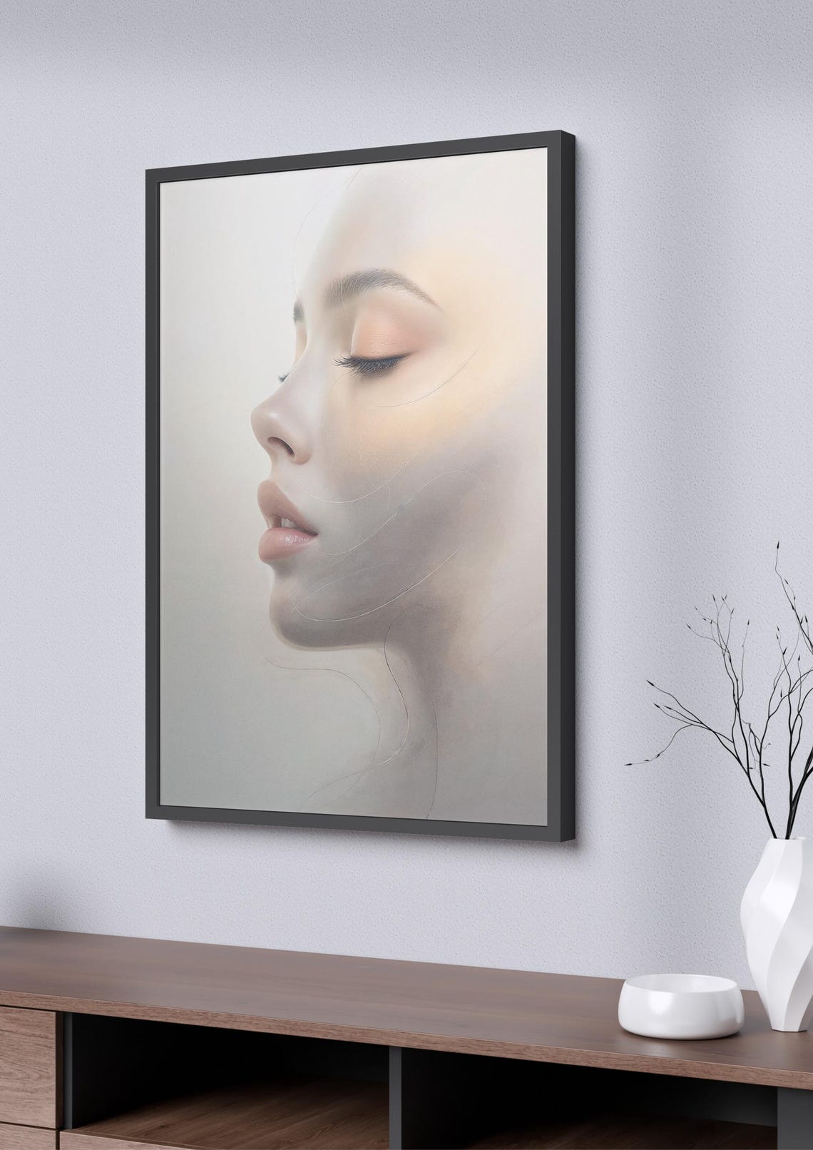 Minimalist Abstract Portrait Elegant Poster Abstract Face In White Taupe And Gold File Default A3 Size - Image 2