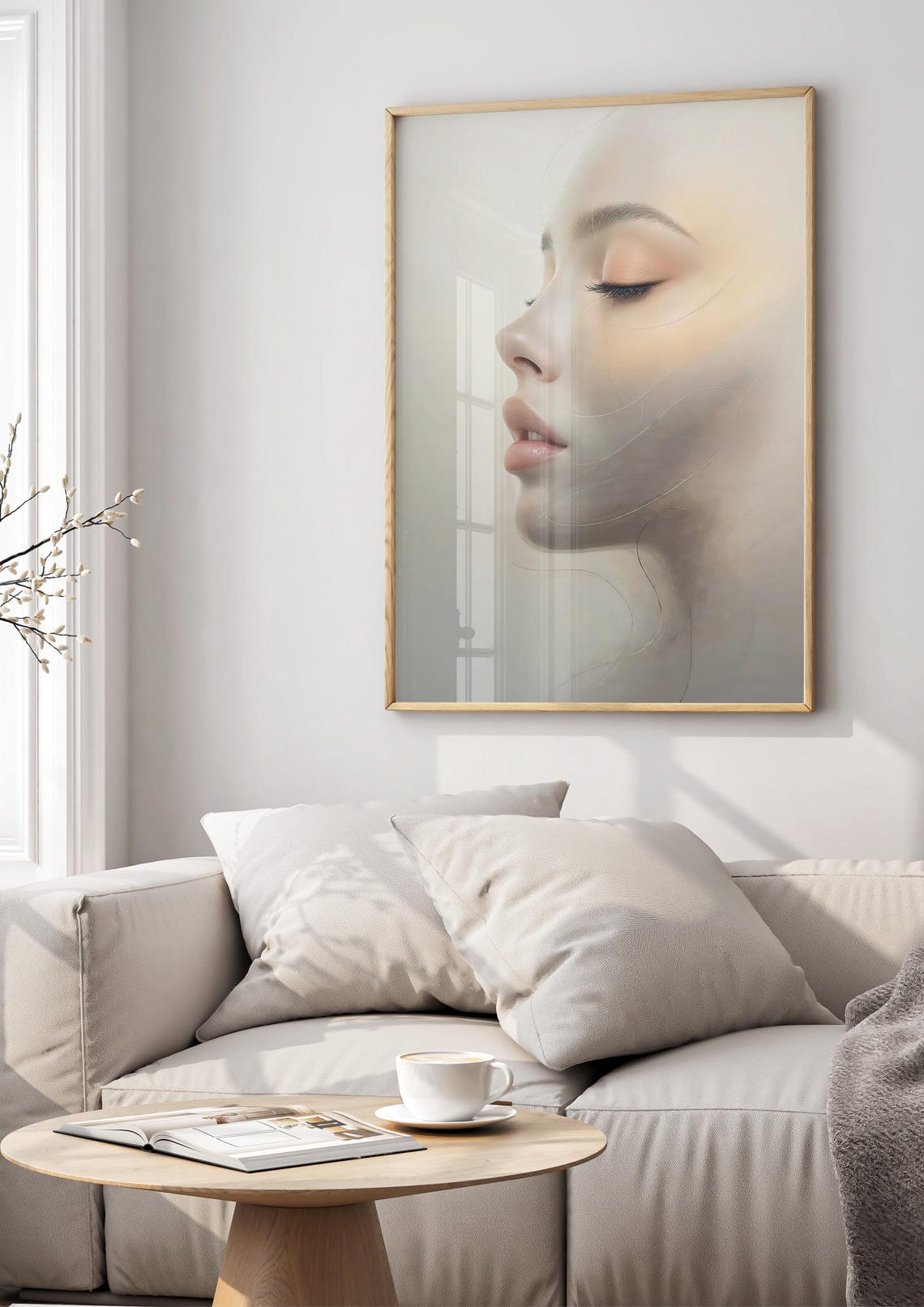Minimalist Abstract Portrait Elegant Poster Abstract Face In White Taupe And Gold File Default A3 Size - Image 3