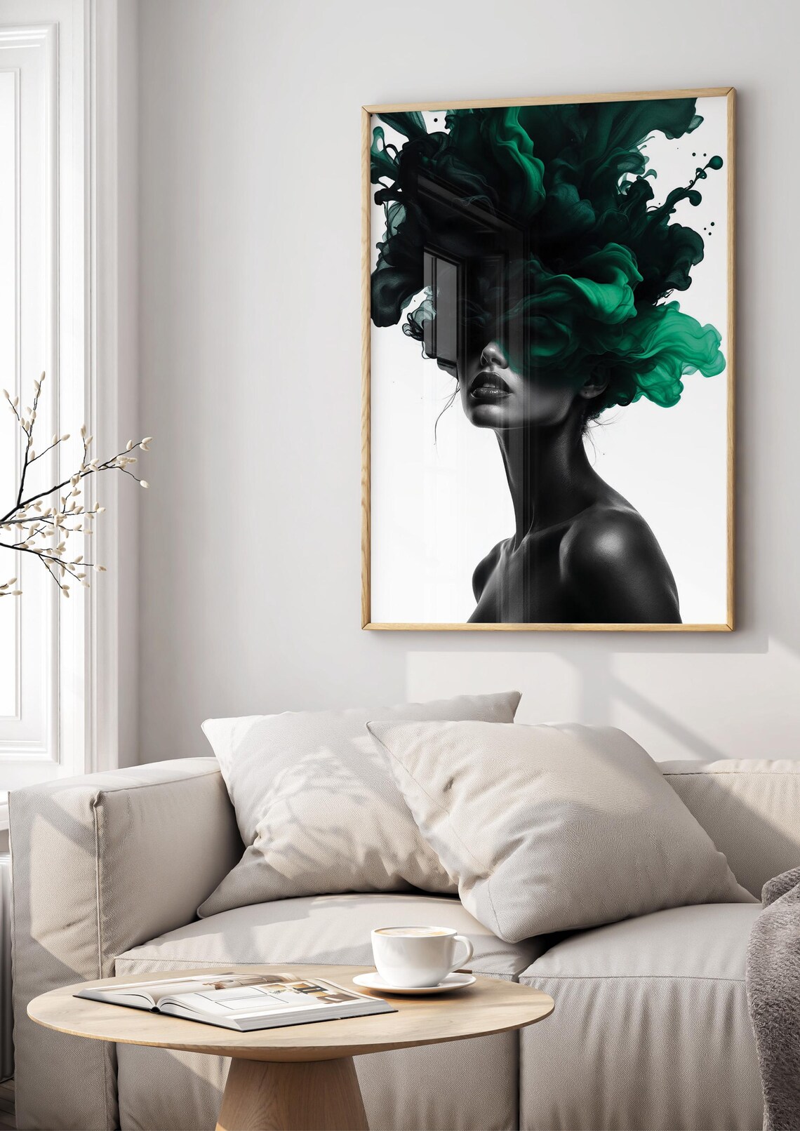 Woman With Green Ink Veil Abstract Artistic Portrait Art Poster - Image 3
