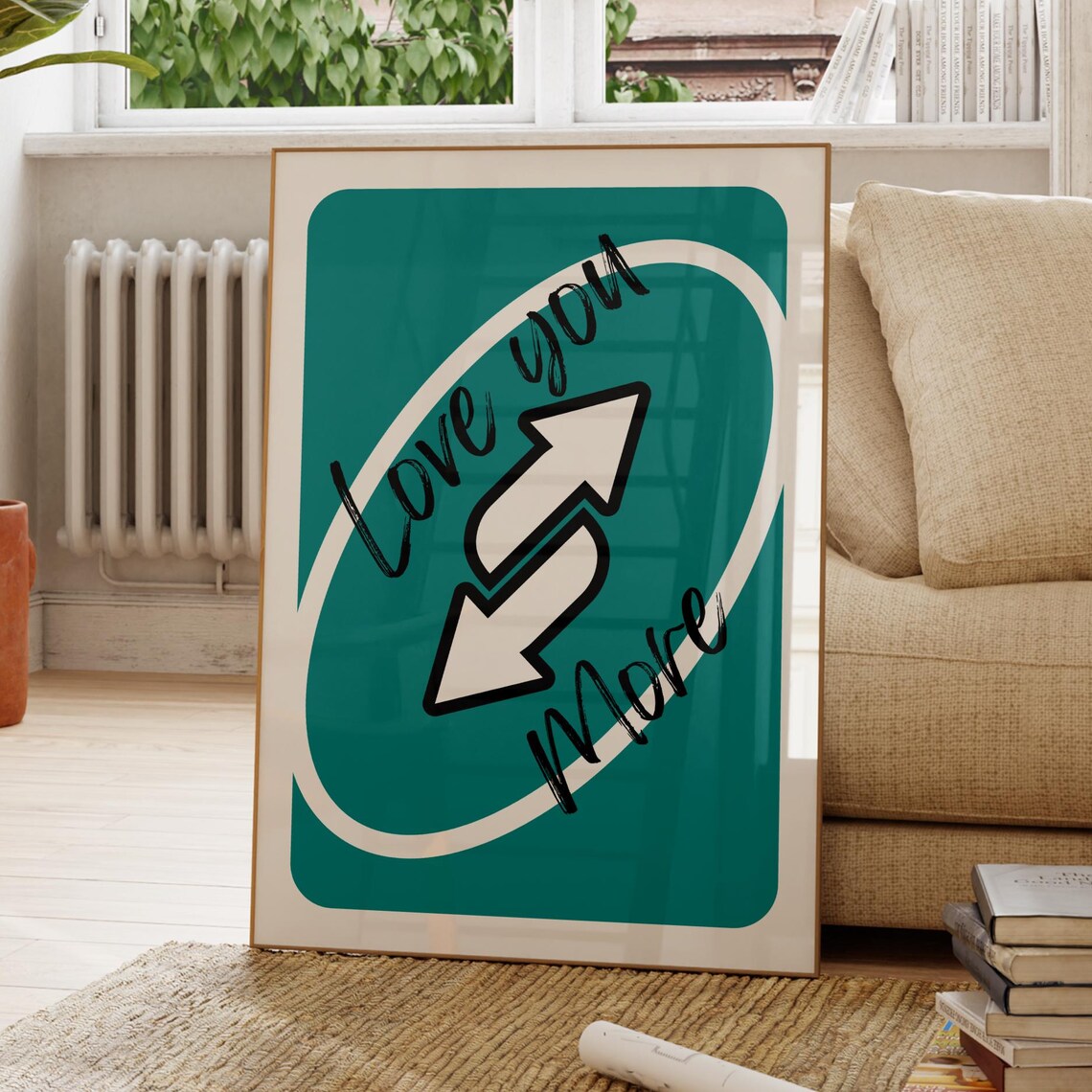 Funny Love You More Reverse Card Teal Couple Game Night Art Print