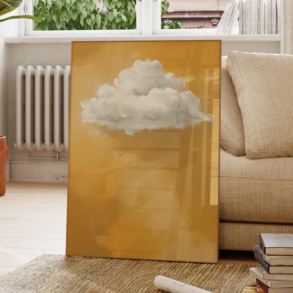 Butter Yellow Cloud Print Abstract Wall Art Above Bed Decor Apartment Gift Bedroom Mustard